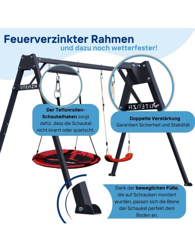 Doppelschaukel für Kinder 250x200cm Feuerveriznktes Schaukelgestell Graphit