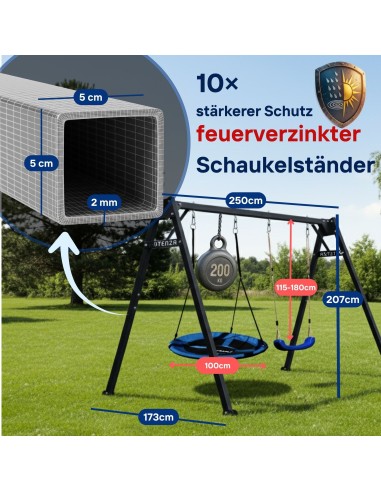 Doppelschaukel für Kinder 250x200cm Feuerveriznktes Schaukelgestell Schwarz