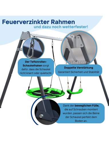 Doppelschaukel für Kinder 250x200cm Feuerveriznktes Schaukelgestell Grau-Graphit