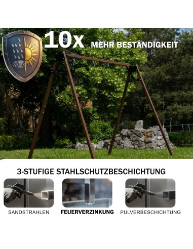 Doppelschaukel für Kinder mit Nestschaukel und Schaukel-Sitz 250x200cm Feuerveriznktes Schaukelgestell Braun