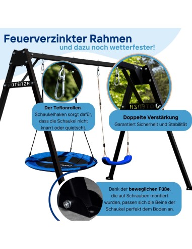 Doppelschaukel für Kinder mit Nestschaukel und Schaukel-Sitz 250x200cm Feuerveriznktes Schaukelgestell Schwarz