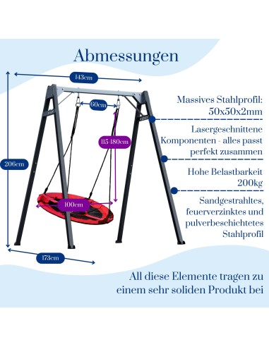 Einzelschaukel 206x159cm Kinderschaukel mit Nestschaukel Feuerveriznktes Schaukelgestell