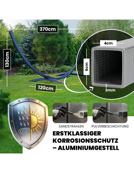 Aluminium Gestell Outdoor Hängemattengestell XXL 370m, 200kg I Ständer Für Hängematten