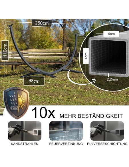 Hängematte mit Gestell I Stabiler Rahmen 200kg - 250cm Balkon I Stabhängematte 200x120cm I Indoor Outdoor