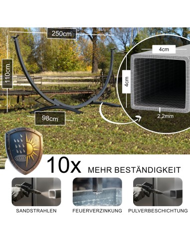 Hängematte mit Gestell I Stabiler Rahmen 200kg - 250cm Balkon I Hängematte 200x120cm I Indoor Outdoor Garten Pool Terrasse Stahl