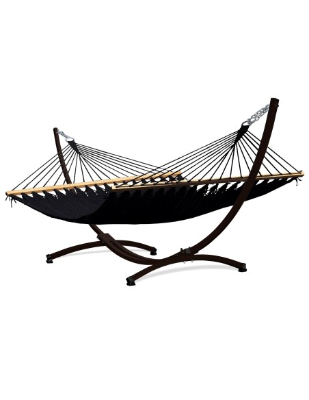 Barbados Stabhängematte aus Baumwolle mit Gestell| Netz-Hängematte mit Holzstab