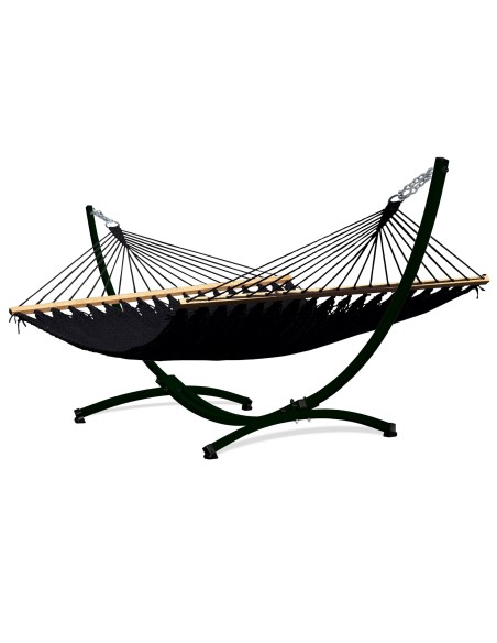 Barbados Stabhängematte aus Baumwolle mit Gestell| Netz-Hängematte mit Holzstab