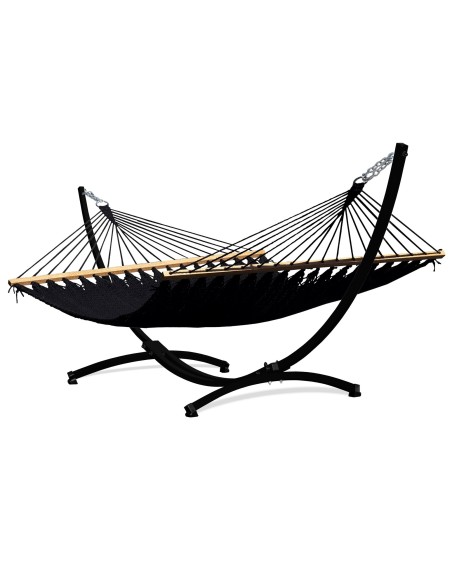 Barbados Stabhängematte aus Baumwolle mit Gestell| Netz-Hängematte mit Holzstab