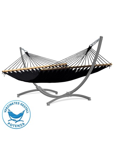 Barbados Stabhängematte aus Baumwolle mit Gestell| Netz-Hängematte mit Holzstab