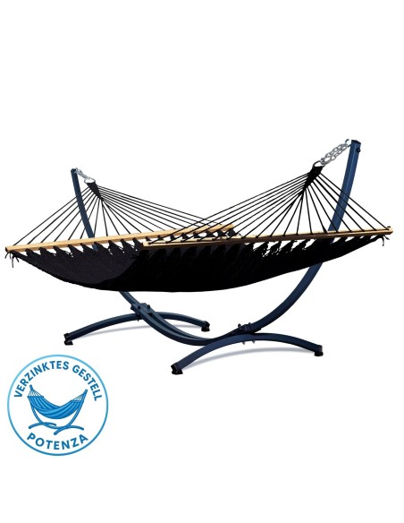 Barbados Stabhängematte aus Baumwolle mit Gestell| Netz-Hängematte mit Holzstab