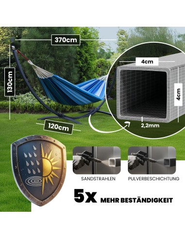 Merida Baumwolle (220x160cm) Hängematte mit Gestell | Wetterfest & Stabill Auluminum oder Stahl