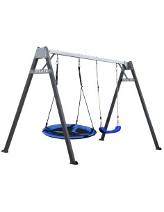 Doppelschaukel für Kinder mit Nestschaukel und Schaukel-Sitz 250x200cm Feuerveriznktes Schaukelgestell Grau-Graphit