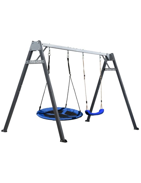 Doppelschaukel für Kinder mit Nestschaukel und Schaukel-Sitz 250x200cm Feuerveriznktes Schaukelgestell Grau-Graphit