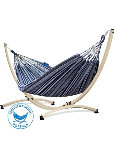 Pereira 220x140cm Hängematte mit Gestell, Hängemattengestell aus Stahl Feuerverzinkt oder Pulverbeschichtet 370cm