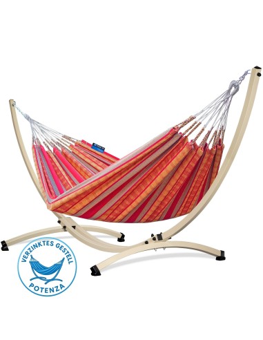 Pereira 220x140cm Hängematte mit Gestell, Hängemattengestell aus Stahl Feuerverzinkt oder Pulverbeschichtet 370cm
